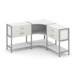 Shelf System Трехсекционный угловой стеллаж двухярусный с ящиками SN.STMU-231 Белый/Дуб Наварра/Мета