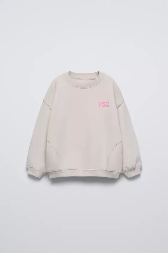 ZARA ОДНОТОННАЯ ТОЛСТОВКА С НАДПИСЬЮ, КАМЕННО-СЕРЫЙ