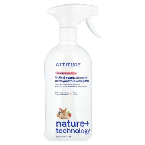ATTITUDE, Nature + Technology™, средство для мытья фруктов и овощей, без запаха, 800 мл (27,1 жидк. унции)