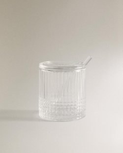 ZARA HOME СТЕКЛЯННАЯ САХАРНИЦА С ГЕОМЕТРИЧЕСКИМ УЗОРОМ, ПРОЗРАНЫЙ