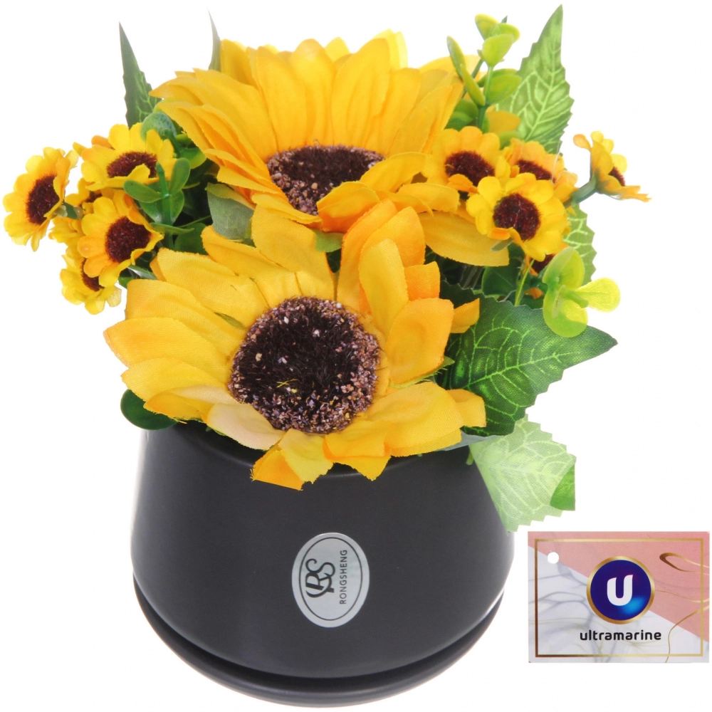 Цветочная композиция «Подсолнухи» 20*22см в керамическом горшке HL-11