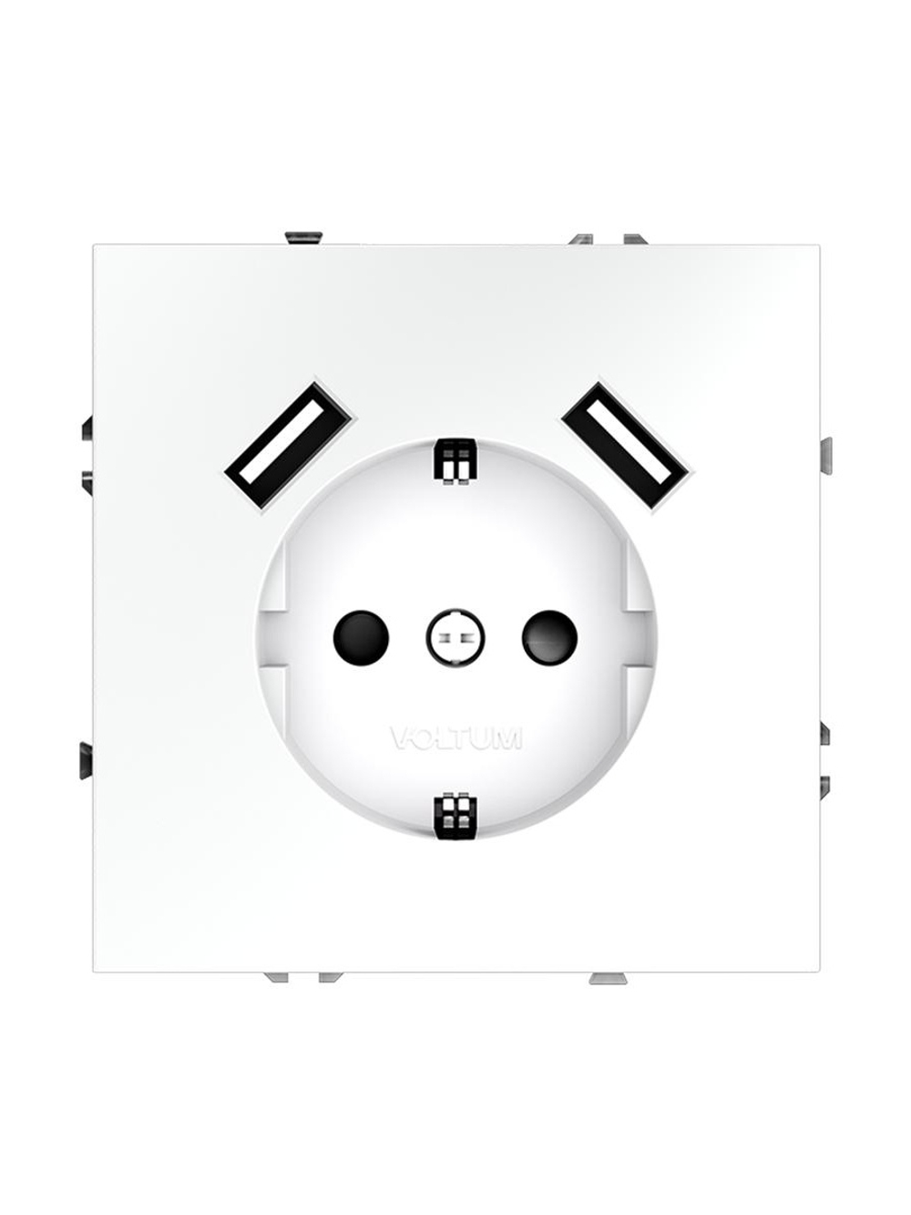 Розетка 1-м СП S70 16А с USB A+A с заземл. защ. шторки механизм бел. матов. Voltum VLS040402