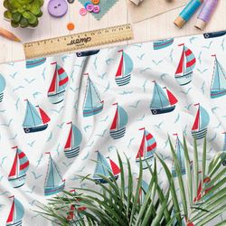 Ткань бязь парусные кораблики