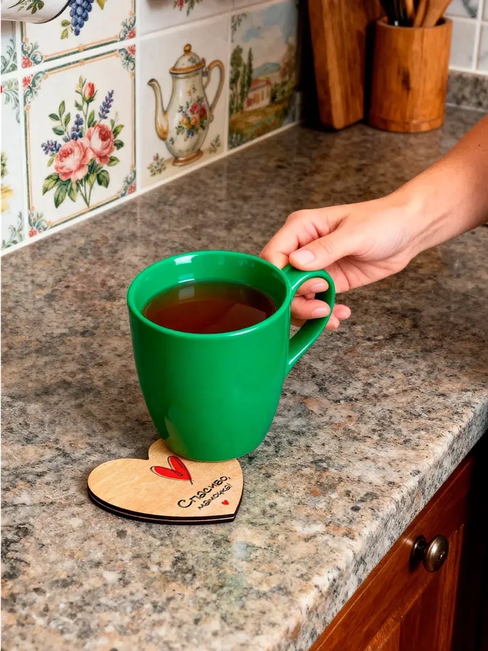 Подарок Маме Деревянная Подставка под Кружку с Принтом