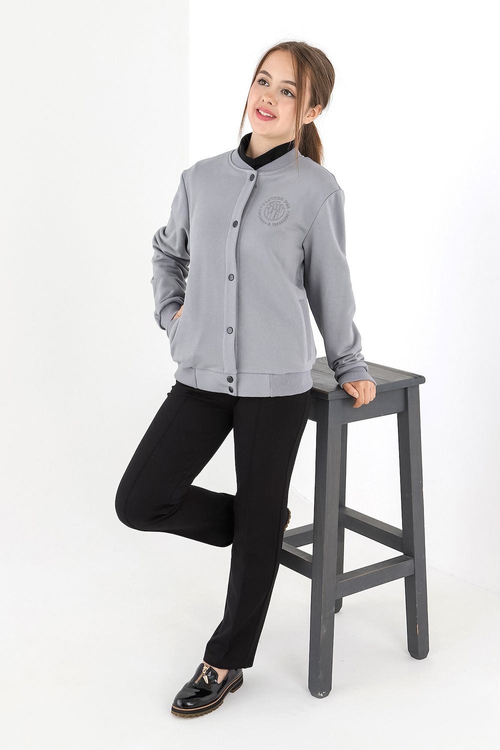 Джемпер для девочки Бомбер-1 Виотекс СЕРЫЙ