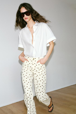 ZARA ДЖИНСЫ Z1975 МИНИ-КЛЕШ СО СРЕДНЕЙ ПОСАДКОЙ И В ГОРОШЕК, ЖЕЛТОВАТО-БЕЛЫЙ