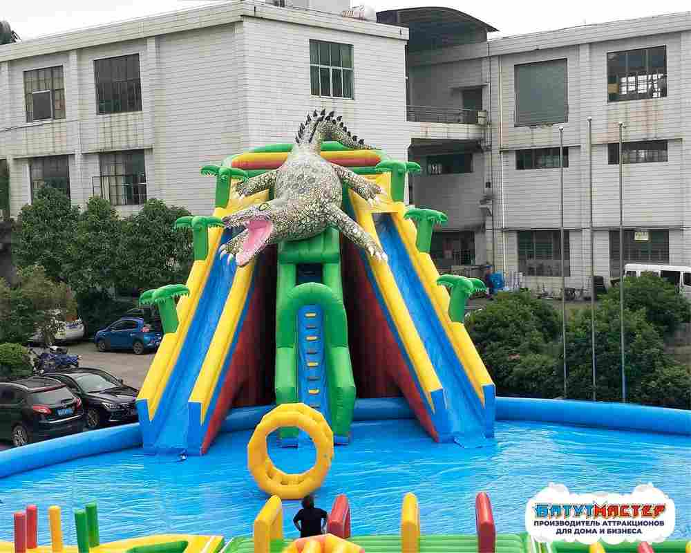 Надувной аквапарк с бассейном и горками «Кроко Остров», 25×20×8 м