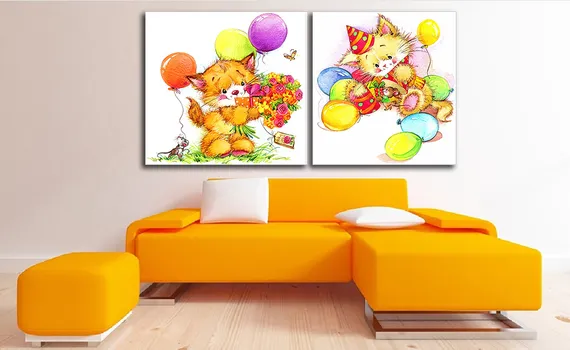 Модульная картина "День рождения котенка"