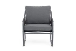 "Ането" кресло плетеное из роупа, каркас алюминий темно-серый (RAL7024) муар, роуп темно-серый круглый, ткань темно-серая 027