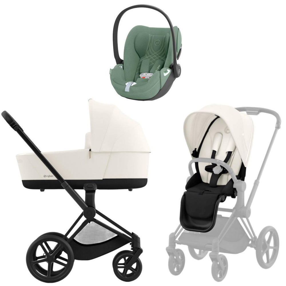 Коляска 3 в 1 Cybex Priam IV Matt Black complete и автокресло Cloud T i-Size Leaf Green Plus Off White