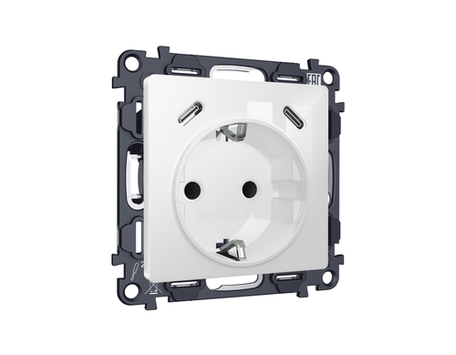 MA110510 Комплект механизма электрической розетки 2USB С+C 20W с/з на винтовых зажимах 16A-250V ALFA Белый глянец QUANT (AP1105, VM165)