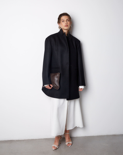 Пальто с асимметричным низом из шерсти Гуччи черный