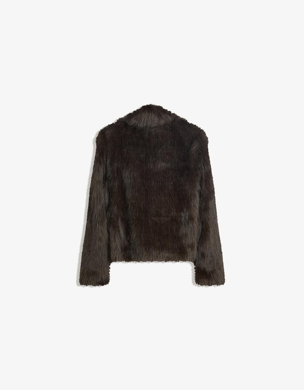 BERSHKA Шуба из искусственного меха, коричневый
