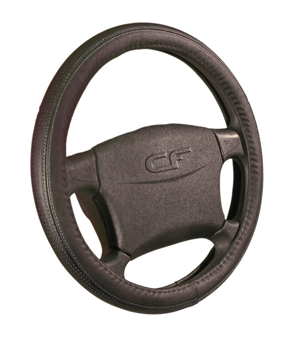 Оплетка на руль круглая CarFashion -М- «GAP» 31184 - Экокожа - чёрный перф/шов синий