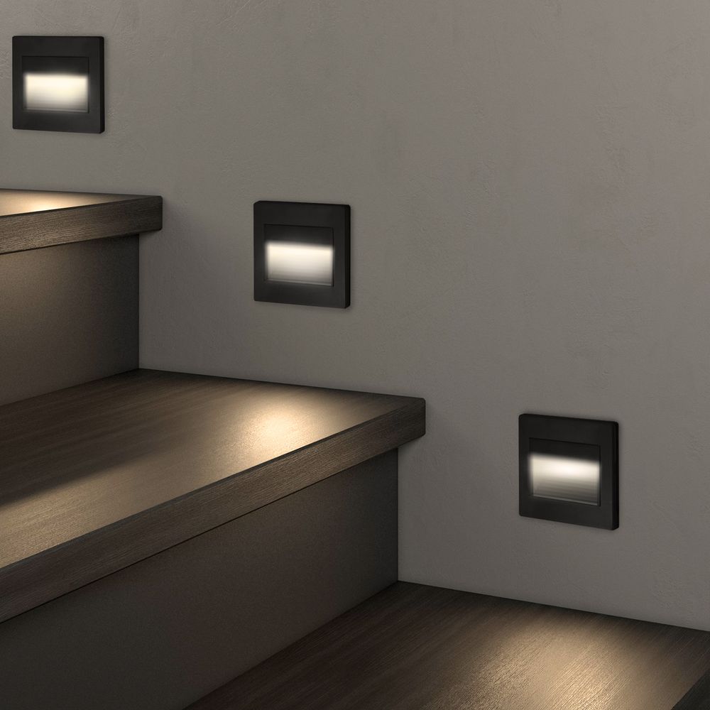 DK3050-BK Светильник встраиваемый в стену, IP 20, LED 3000, 1 Вт, черный пластик