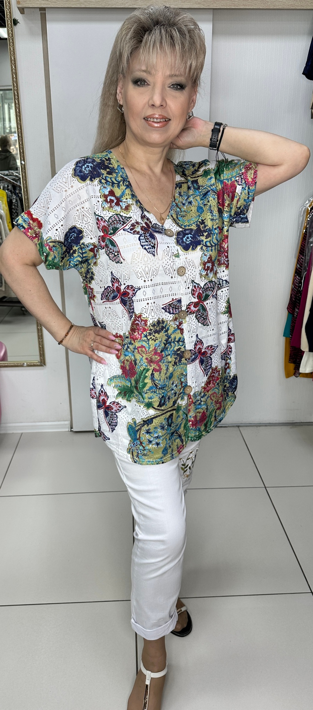 Блузон-туника с принтом из бабочек