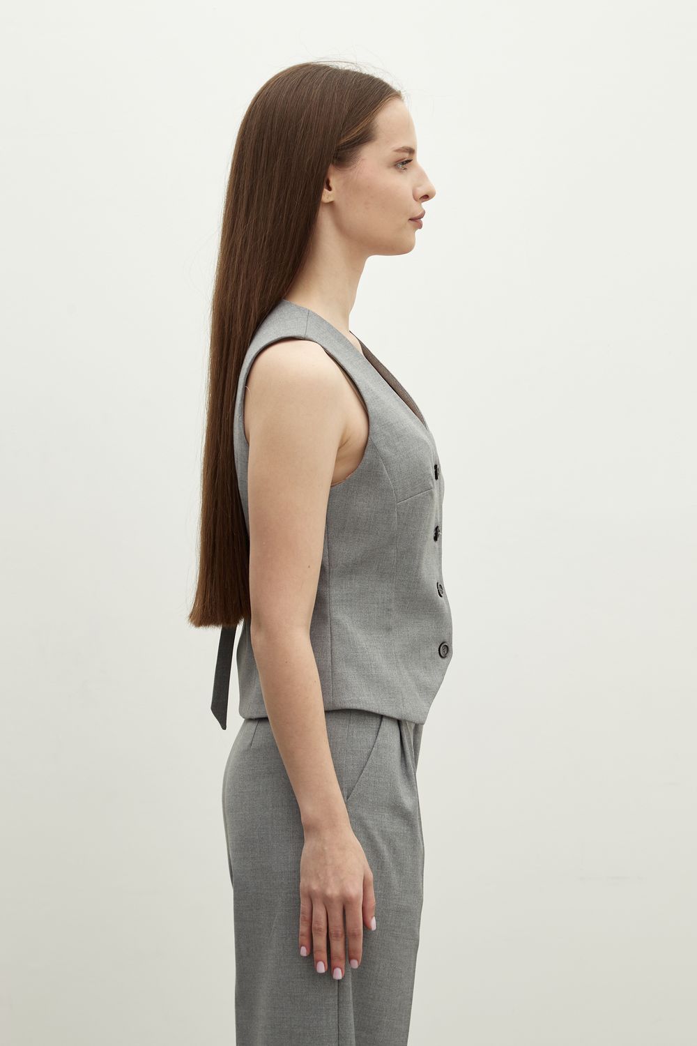 Комплект из серой вискозы: Брюки Палаццо на молнии + Жилет