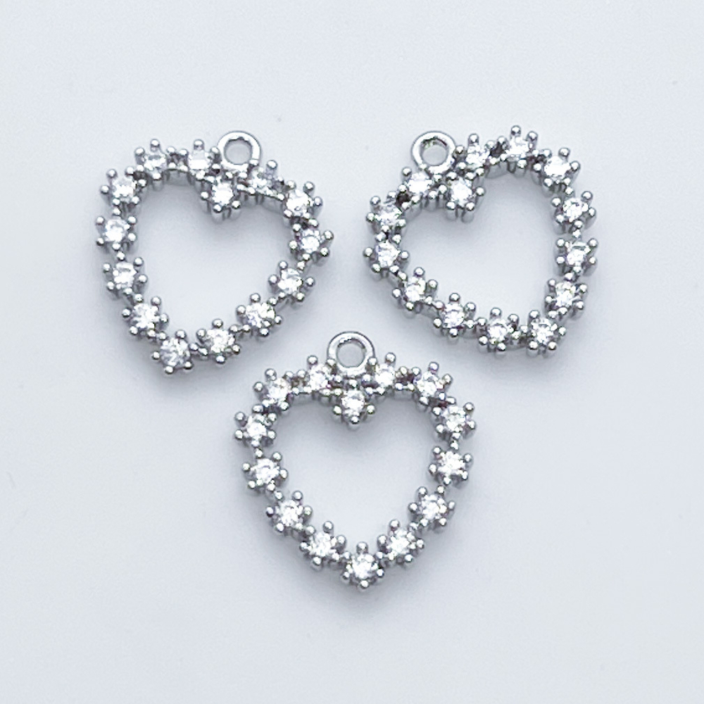 Подвеска Сердце, цвет серебро (родий), фианиты, размер 12*11 мм, цена за 1 шт