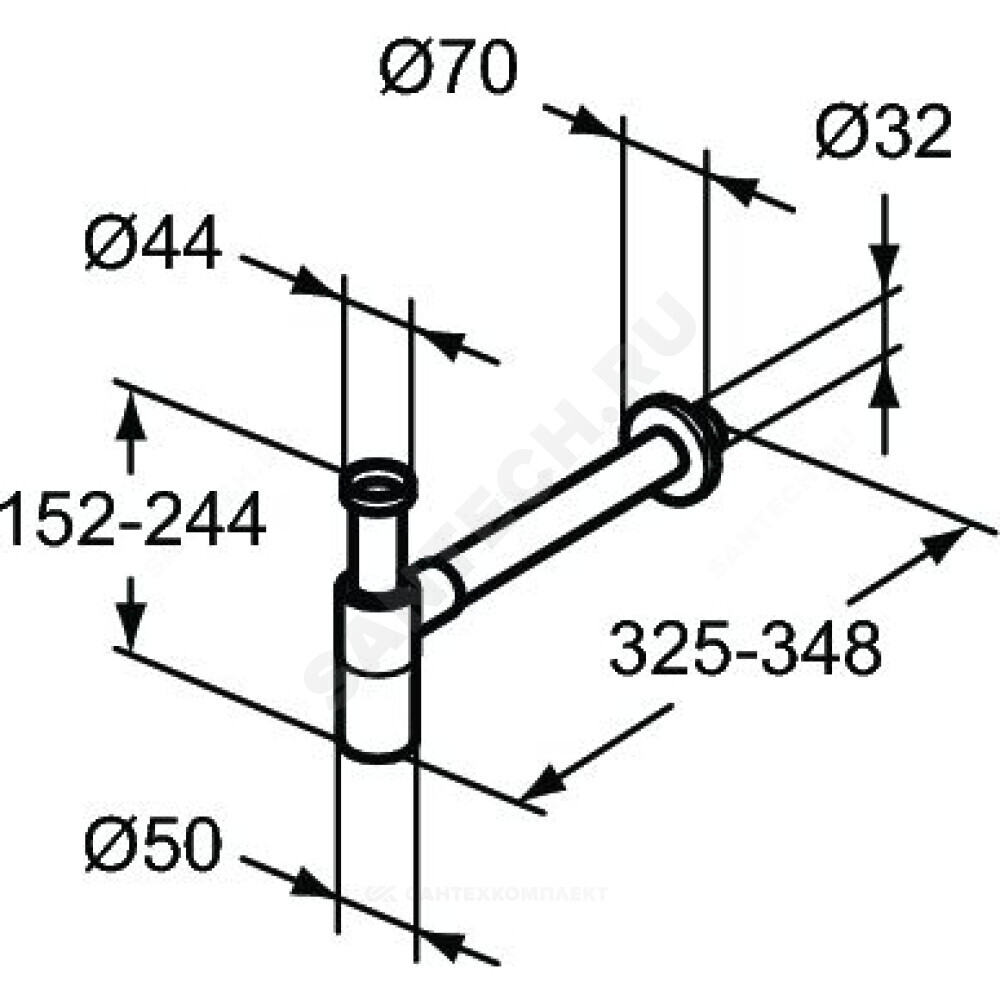 Сифон для умывальника бутылочный латунь 1 1/4"x32 с прямой трубкой 32 черный без выпуска Ideal Standard T4441XG