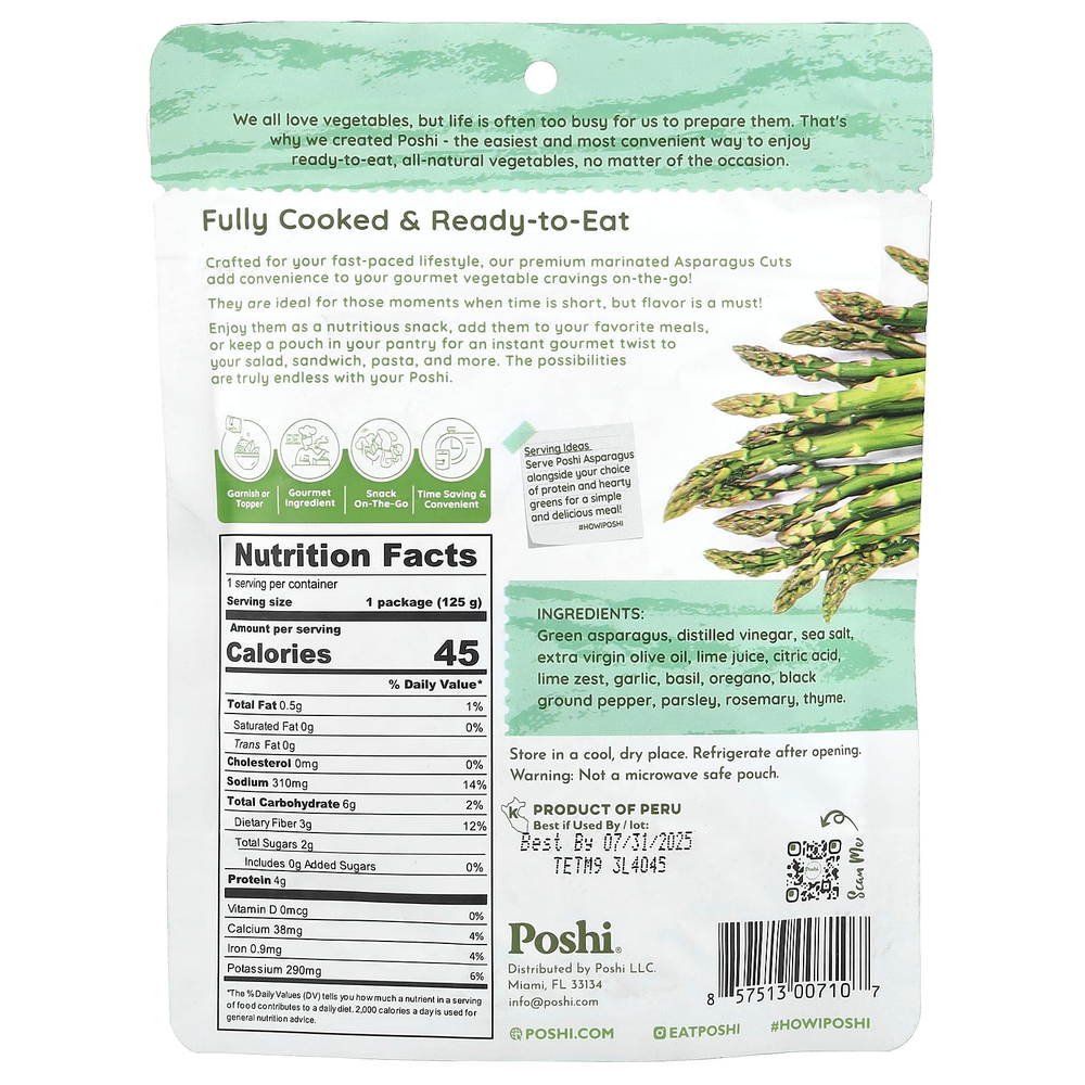 Poshi, Easy Chef, разрезанная спаржа с розмарином и орегано, 125 г (4,4 унции)