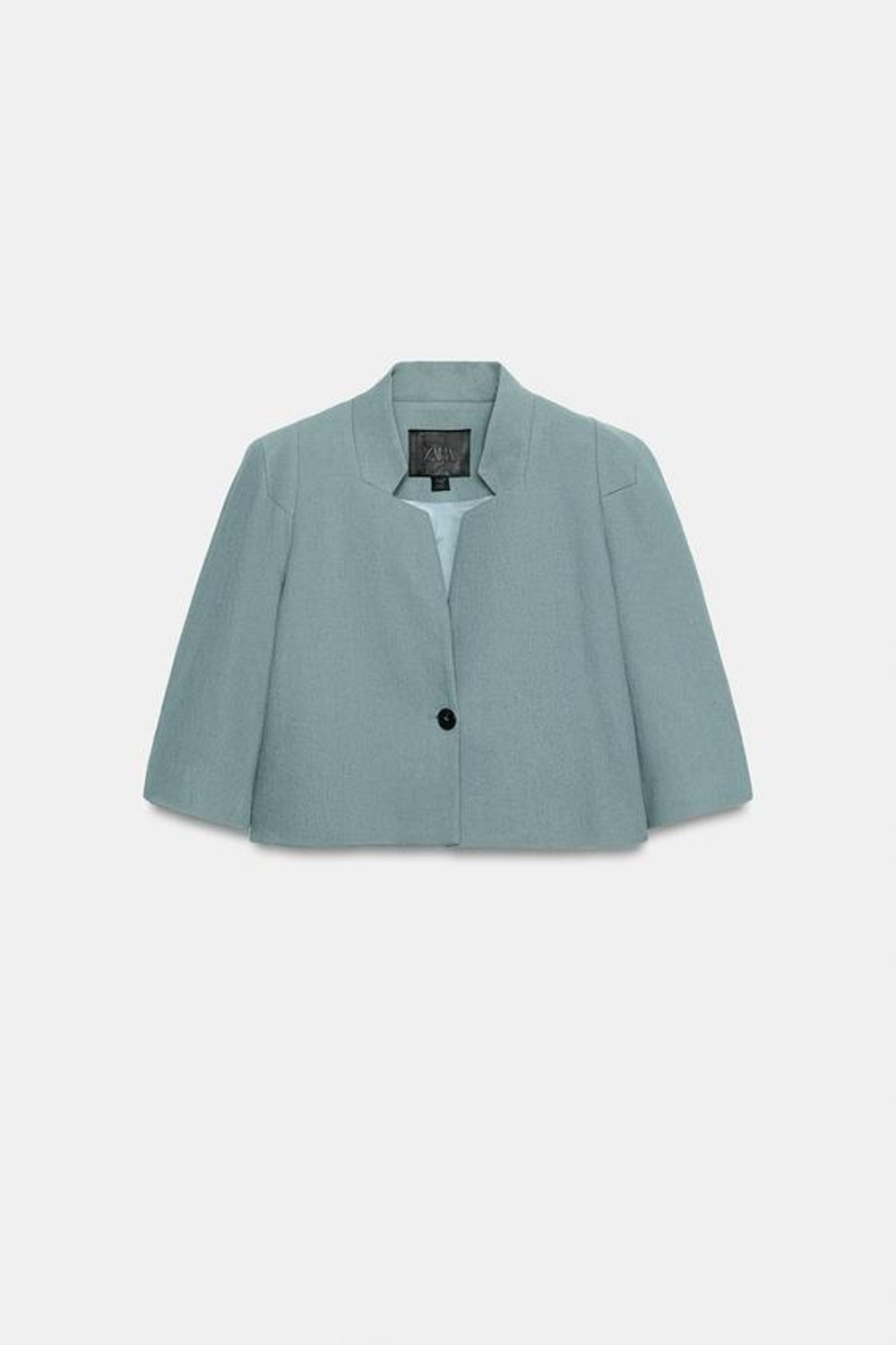 ZARA УКОРОЧЕННЫЙ ЛЬНЯНОЙ БЛЕЙЗЕР — ZW COLLECTION, СЕРО-СИНИЙ