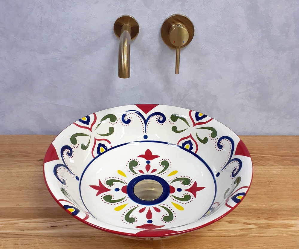 Раковина-чаша Bronze de Luxe Козетта Red на столешницу с декором 420х420х130