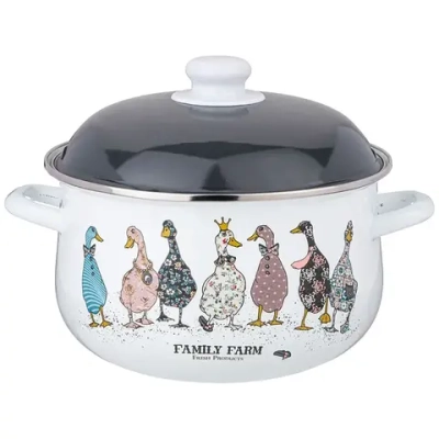 Кастрюля agness эмалированная с эмал.крышкой серия family farm, 5.0 л, 24*14 см