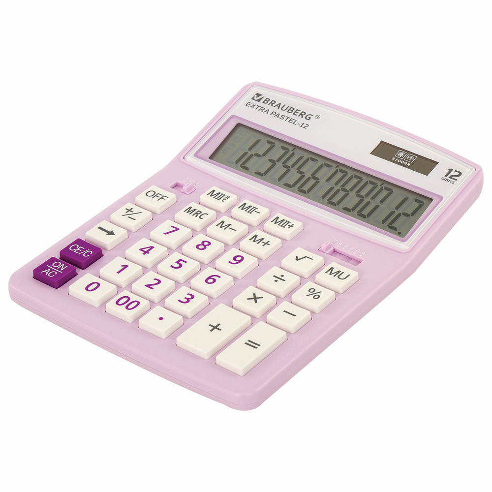 Калькулятор настольный BRAUBERG EXTRA PASTEL-12-PR (206x155 мм) 12 разрядов двойное питание СИРЕНЕВЫЙ