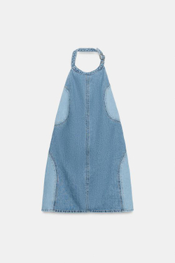 ZARA МИНИ-ПЛАТЬЕ Z1975 С ОТКРЫТОЙ СПИНОЙ, ВЫЦВЕТШИЙ СИНИЙ