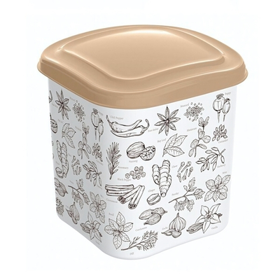 Емкость для сыпучих продуктов 1,8л с декором (бежевый)