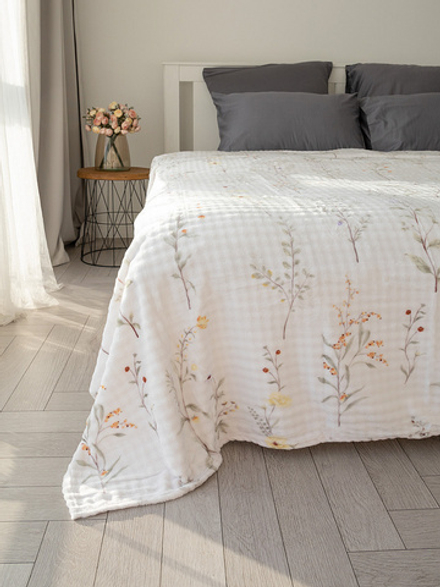 Плед DeNASTIA Цветы 200x220 100% полиэстер белый