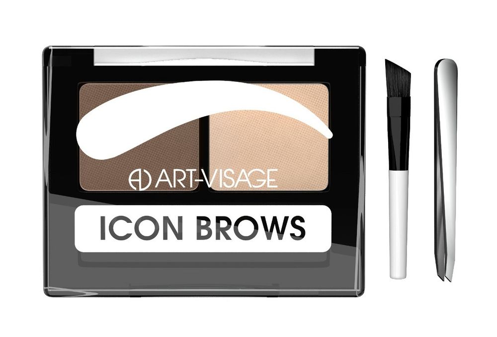 Art-Visage Тени для бровей Icon Brows, двойные, с кисточкой и пинцетом, тон №422