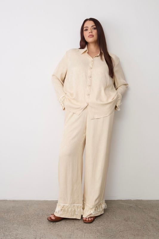 Брюки на резинке из вискозы жаккард, сливочный