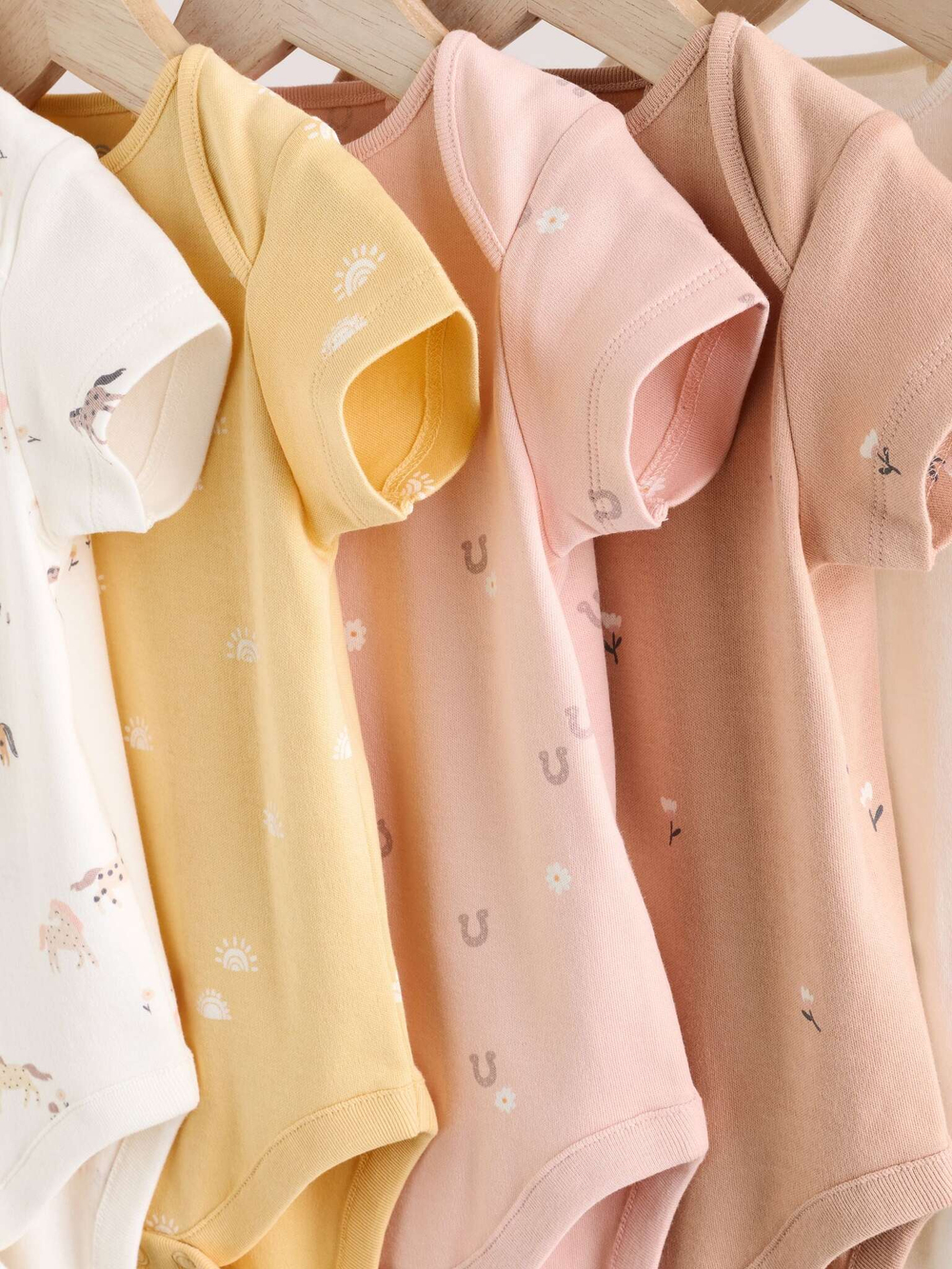 Боди с коротким рукавом для малышей Next E58-049, 5 шт., Молочный, Розовый, Бежевый