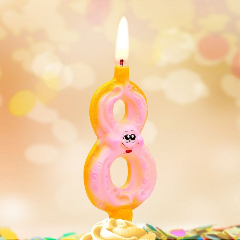 Свеча Цифра, 8 Осьминожка, 9 см, 1 шт.