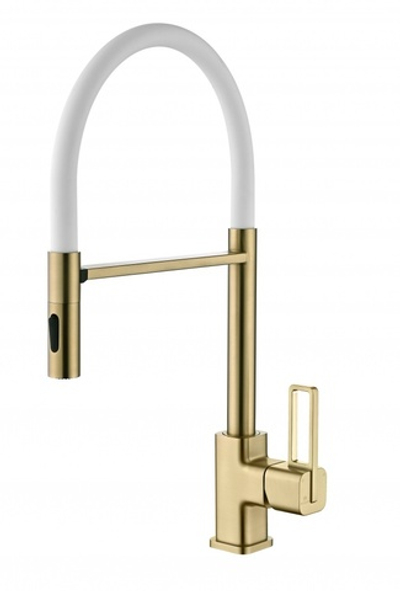 12127-SF Смеситель для кухни с гиб. МАГНИТ. изливом (Мат. Золото+БЕЛЫЙ.) GANZER (10/1шт)