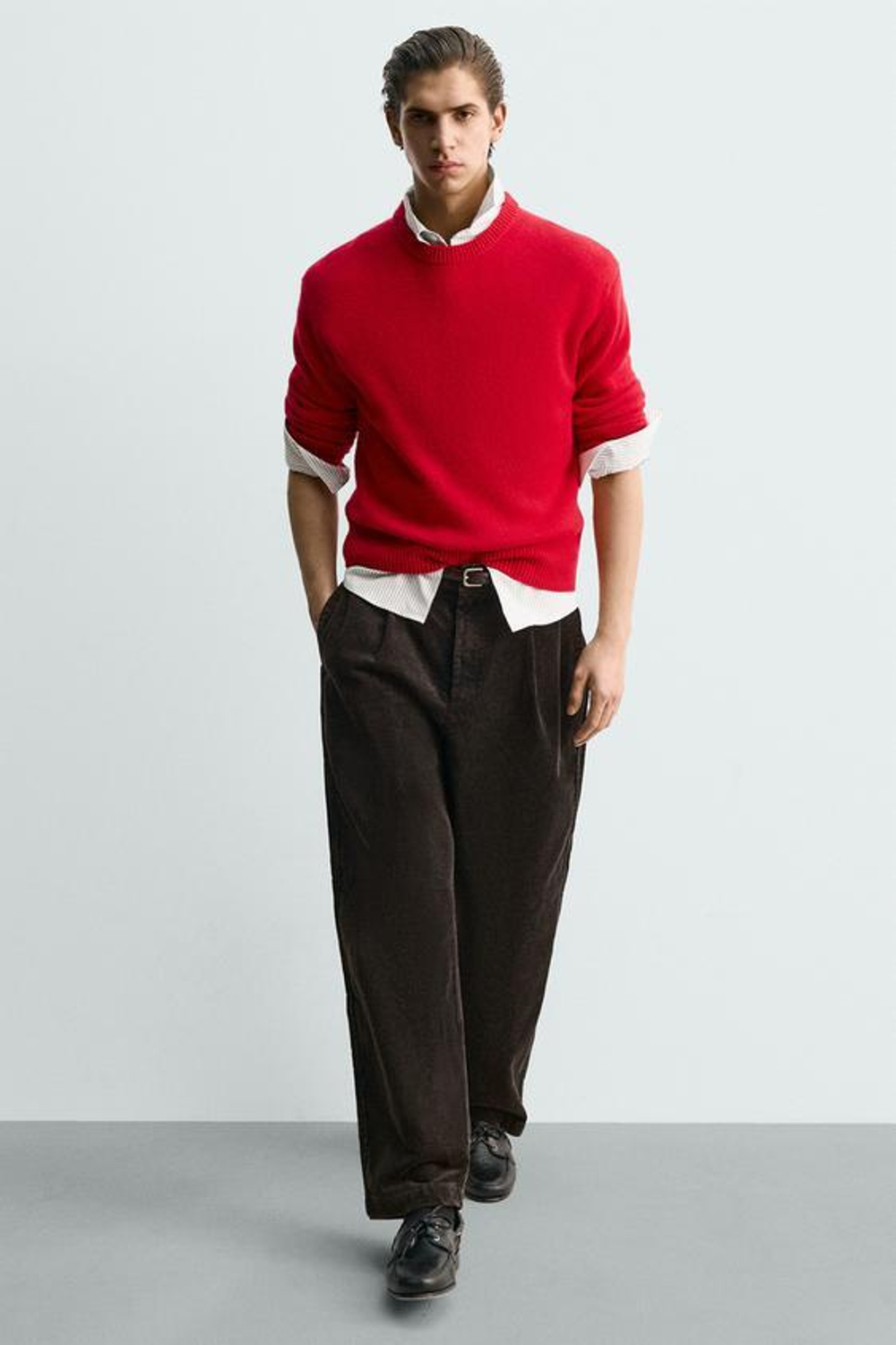 ZARA БРЮКИ RELAXED FIT ИЗ ВЕЛЬВЕТА С ЭФФЕКТОМ ПОТЕРТОСТИ LIMITED EDITION, КОРИЧНЕВЫЙ