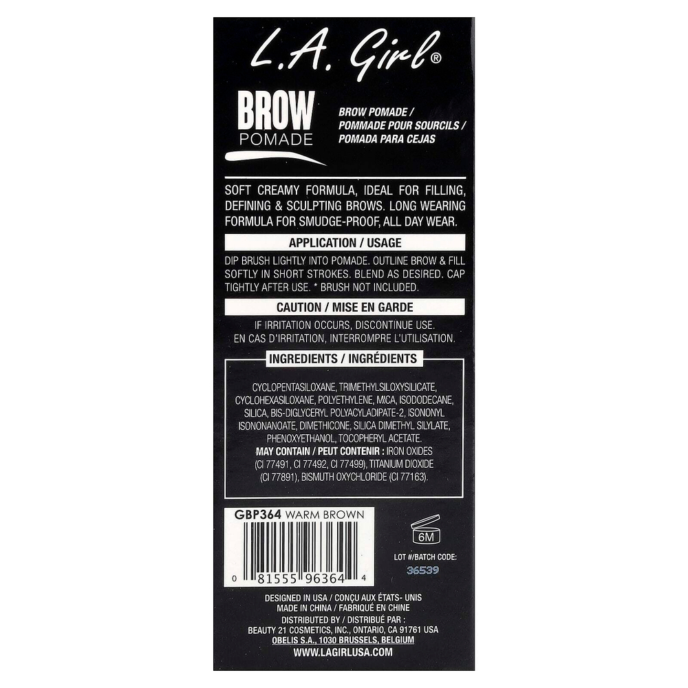 L.A. Girl, помада для бровей, GBP364, теплый коричневый, 3 г (0,11 унции)