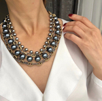 Колье многосл./биколор/жемчуг серый