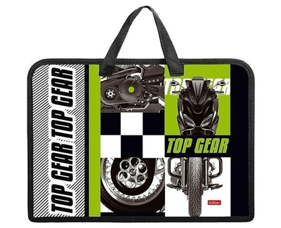 Папка для тетрадей А4ф 1 отделение с ручками пластиковая на молнии "Мото" (Хатбер)