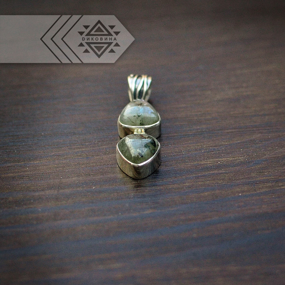 Кулон с двумя камнями, серебро/лабрадор