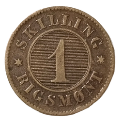 Монета Дании 1 скиллинг-ригсмёнт 1856 год