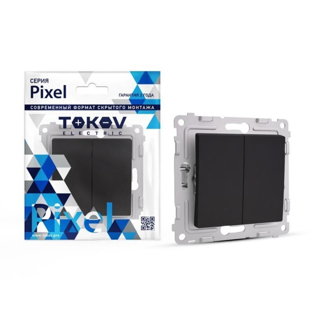 Выключатель TOKOV ELECTRIC, Pixel, (механ.), 10А, IP20, карбон, TKE-PX-V2-C14