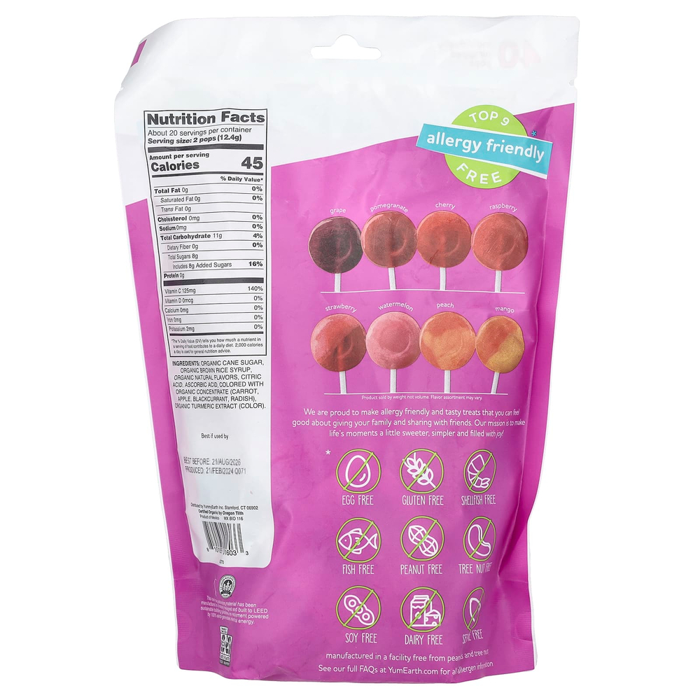 YumEarth, органические леденцы с витамином C, ассорти, 40 леденцов в индивидуальной упаковке, 248 г (8,7 унции)