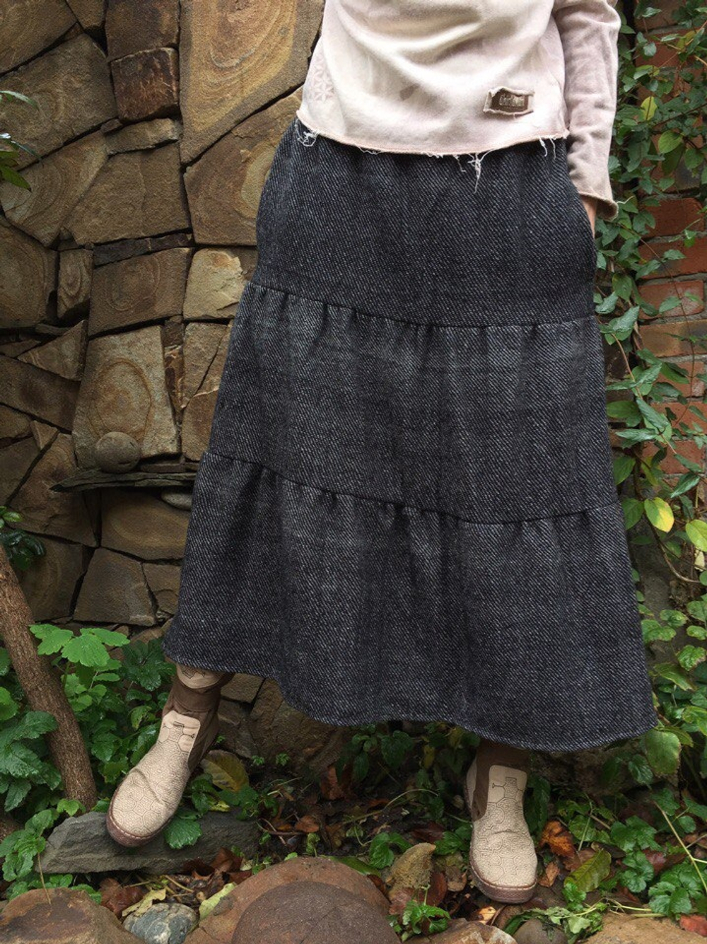 Длинная шерстяная юбка (темно-серый)