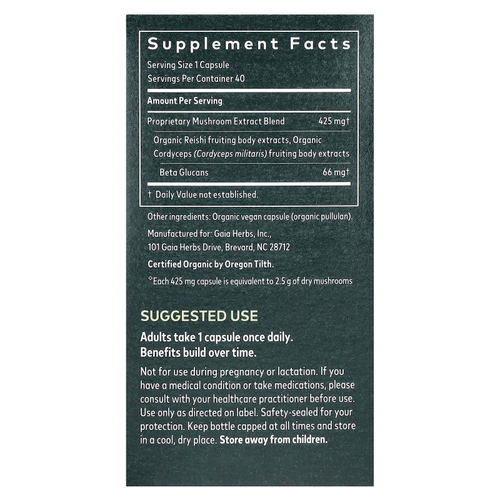 Gaia Herbs, Смесь респираторных грибов, 40 веганских капсул