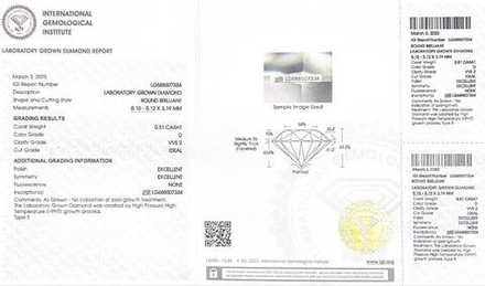 Лабораторно-выращенный бриллиант Кр-57 5.10-5.12 мм D/VVS2 0.51 ct