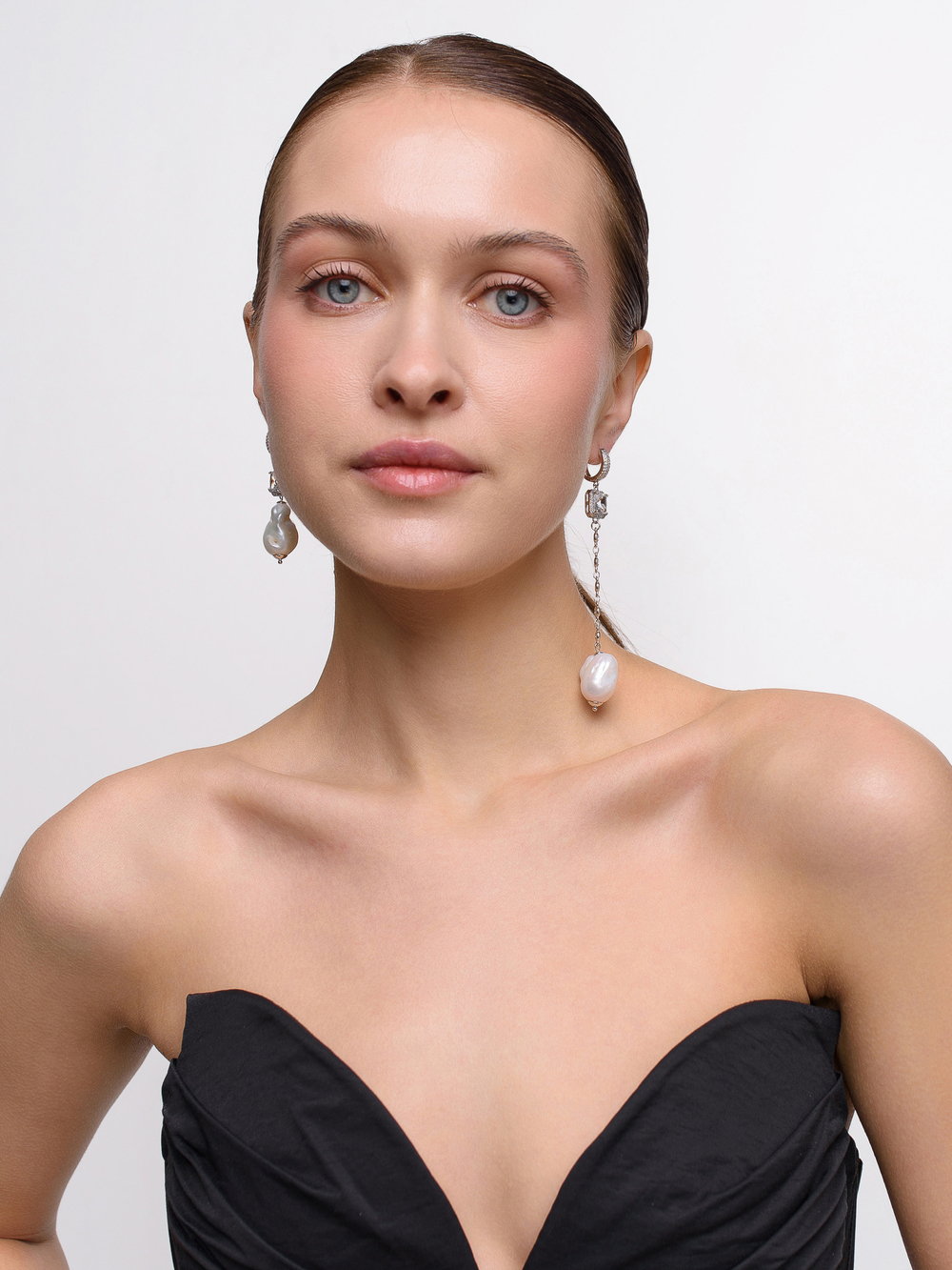 Серьги "Caramel eye pearl" Silver