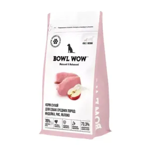 Сухой корм BOWL WOW для собак средних пород с индейкой, рисом и яблоком Сухой корм BOWL WOW для собак средних пород с индейкой, рисом и яблоком