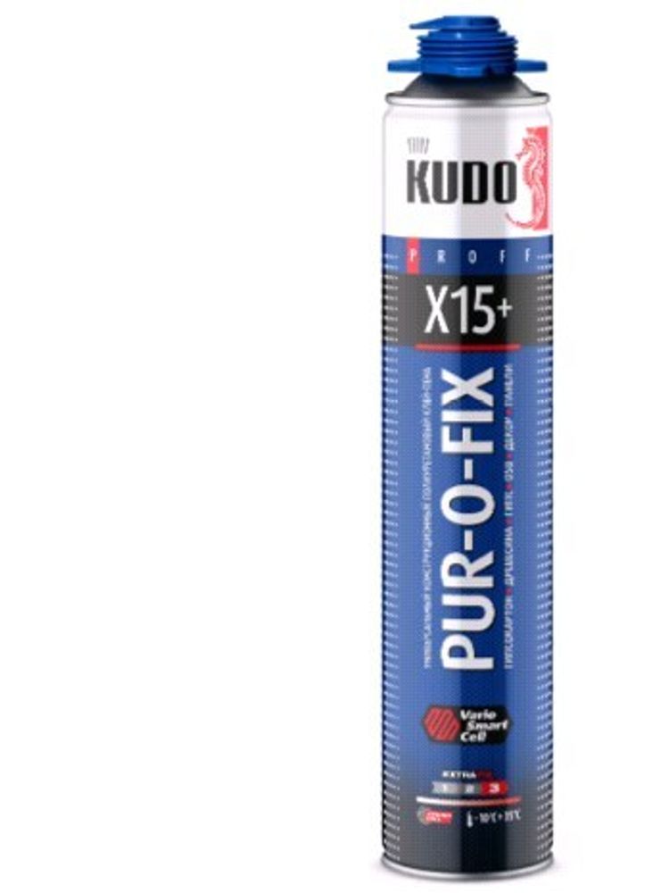 Пена-клей KUDO  универ. конструкцион. профи всесезон. PUR-O-FIX X15+EXTRAFIX 1000 мл / KUPP10B15SU